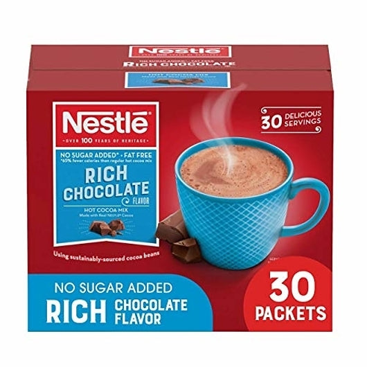 Nestle Fat Free No Sugar Added Hot Cocoa Mix, 6 x 30 x 0.28 oz Case - Candy & Confections