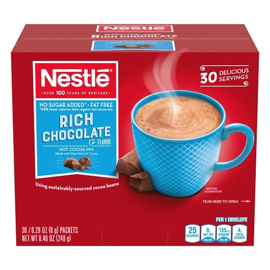Nestle Fat Free No Sugar Added Hot Cocoa Mix, 6 x 30 x 0.28 oz Case - DOT product image 2
