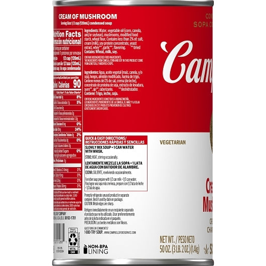 Campbells Condensed Cream Classic Cream Of Mushroom Condensed Soup, 12 x 50 oz Case - DOT product image 5