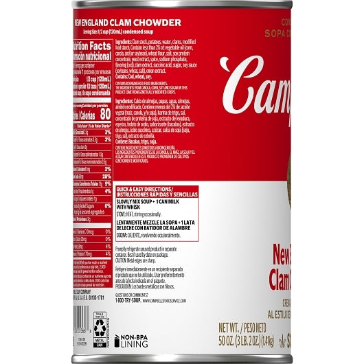 Campbells Condensed New Classic New England Clam Chowder Condensed Soup, 12 x 50 oz Case - DOT product image 4