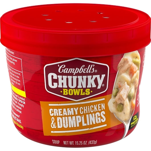 Campbell's Chunky Creamy Chicken & Dumplings Soup Microwavable Bowl, 15.25 oz. (Pack of 8) - DOT product image 1