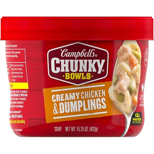 Campbell's Chunky Creamy Chicken & Dumplings Soup Microwavable Bowl, 15.25 oz. (Pack of 8) - DOT product image 2