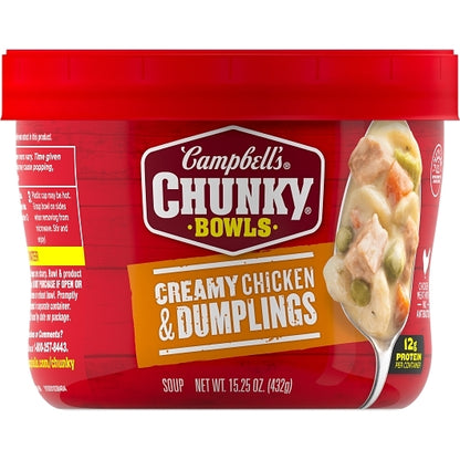 Campbell's Chunky Creamy Chicken & Dumplings Soup Microwavable Bowl, 15.25 oz. (Pack of 8) - DOT product image 2