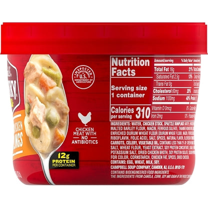 Campbell's Chunky Creamy Chicken & Dumplings Soup Microwavable Bowl, 15.25 oz. (Pack of 8) - DOT product image 6