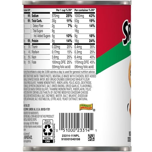 Campbells Spaghetti Pasta Spaghetti O'S And Meatballs Pasta, 24 x 15.6 oz Case - DOT product image 4