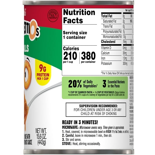 Campbells Spaghetti Pasta Spaghetti O'S And Meatballs Pasta, 24 x 15.6 oz Case - DOT product image 6