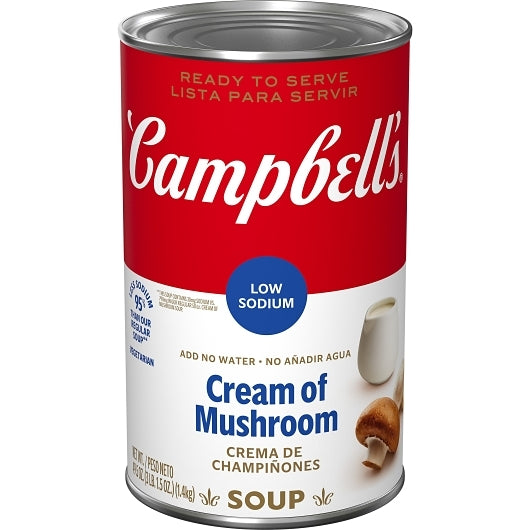 Campbell's Classic Low Sodium Cream Of Mushroom Soup, 12 x 49.5 oz Case - Prepared Foods