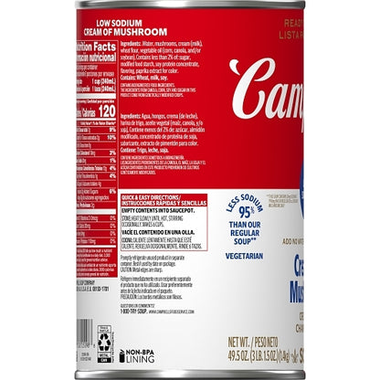 Campbells Soup Company Classic Low Sodium Cream Of Mushroom Soup, 12 x 49.5 oz Case - DOT product image 4