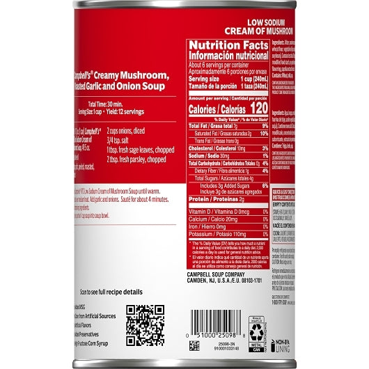 Campbells Soup Company Classic Low Sodium Cream Of Mushroom Soup, 12 x 49.5 oz Case - DOT product image 8