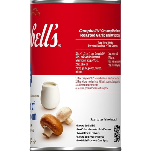 Campbells Soup Company Classic Low Sodium Cream Of Mushroom Soup, 12 x 49.5 oz Case - DOT product image 6