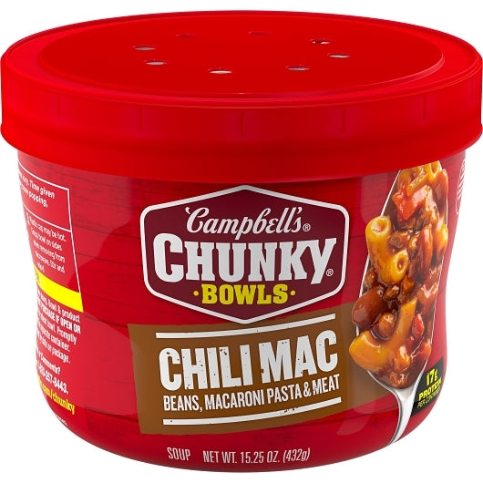 Campbell's Chunky Chili Mac Soup, Microwavable Bowl, 8 x 15.25 oz Case - Prepared Foods