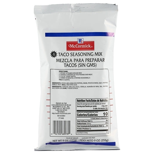McCormick No Msg Added Taco Seasoning Pouch, 6 x 9 oz Case - DOT product image 5