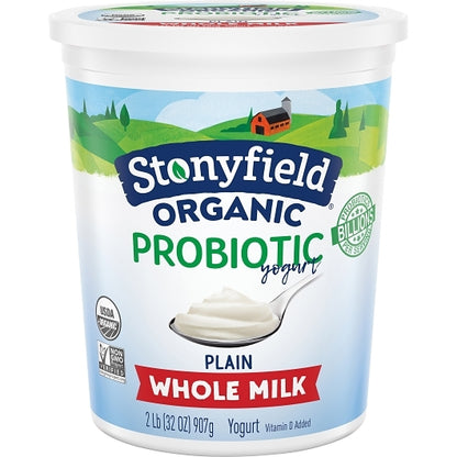 Stonyfield Farm Organic Whole Milk Plain Yogurt, 6 x 32 oz Case - Cheese & Dairy