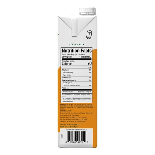 Pacific Barista Series Original Barista Series Almond Milk, 12 x 32 fl oz Case - Alternate product angle or state