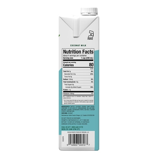Pacific Barista Series Original Coconut Milk, 12 x 32 fl oz Case - Alternate product angle or state