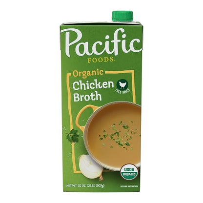 Pacific Foods Organic Free Range Chicken Broth, 12 x 32 oz Case - Pantry Ingredients