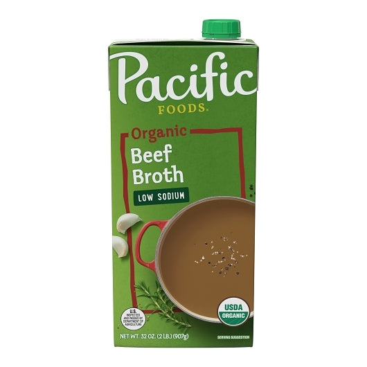 Pacific Foods Organic Low Sodium Beef Broth, 12 x 32 oz Case - Pantry Ingredients