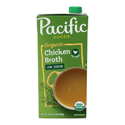 Pacific Foods Organic Low Sodium Chicken Broth, 12 x 32 oz Case - Pantry Ingredients