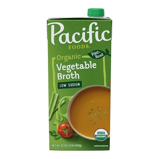 Pacific Foods Organic Low Sodium Vegetable Broth, 12 x 32 oz Case - Pantry Ingredients