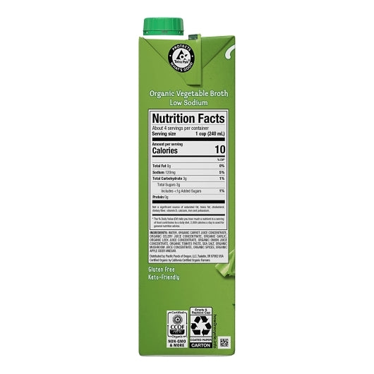 Pacific Foods Organic Low Sodium Vegetable Broth, 12 x 32 oz Case - DOT product image 4