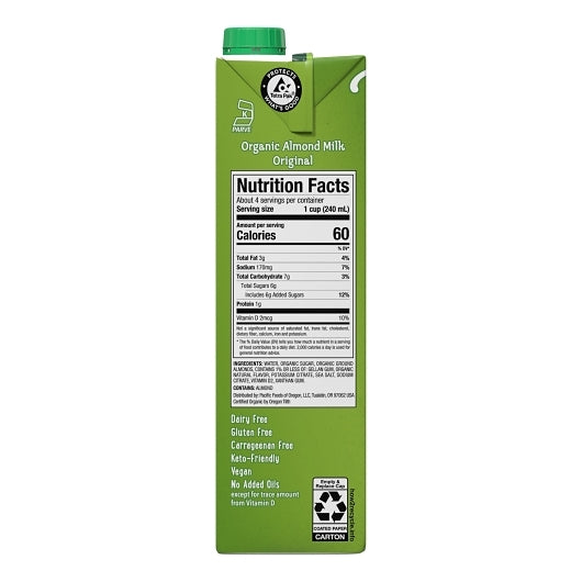 Pacific Foods Organic Original Almond Milk, 12 x 32 fl oz Case - DOT product image 4