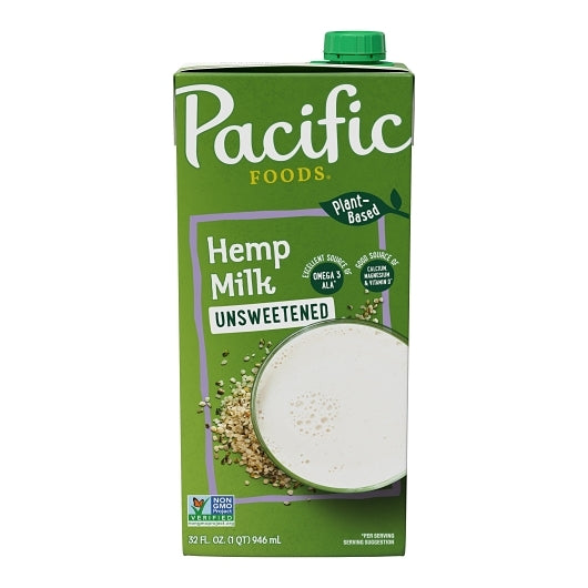 Pacific Foods Original Unsweetened Hemp Milk, 12 x 32 fl oz Case - Beverages