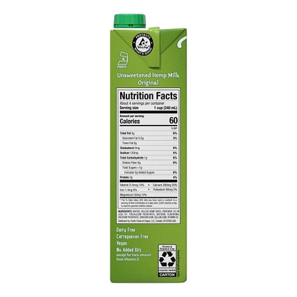Pacific Foods Original Unsweetened Hemp Milk, 12 x 32 fl oz Case - DOT product image 4