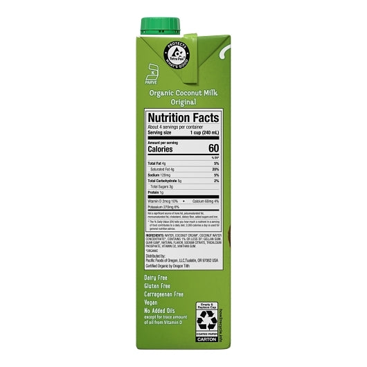 Pacific Natural Foods Organic Original Coconut Milk, 12 x 32 fl oz Case - DOT product image 4