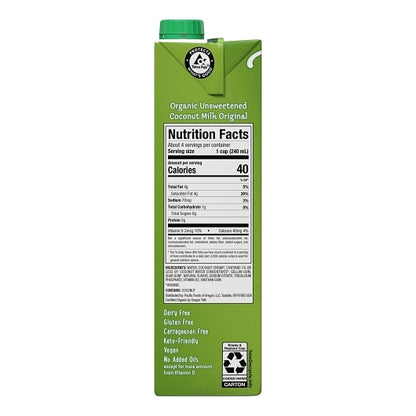Pacific Foods Organic Original Unsweetened Coconut Milk, 12 x 32 fl oz Case - DOT product image 4