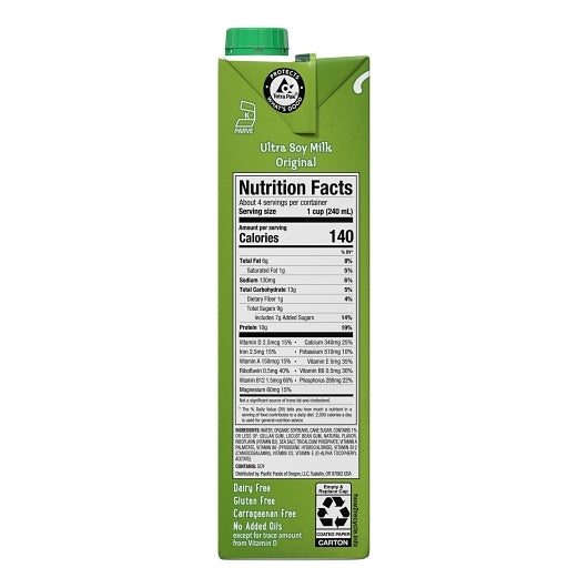 Pacific Natural Foods Original Ultra Soy Milk, 12 x 32 fl oz Case - DOT product image 4