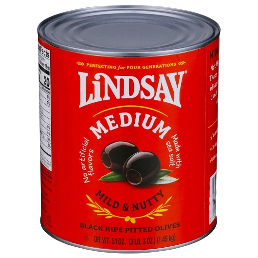 Lindsay Ripe Medium Black Pitted Domestic Olives Canned, 6 x 51 oz Case - Condiments & Sauces