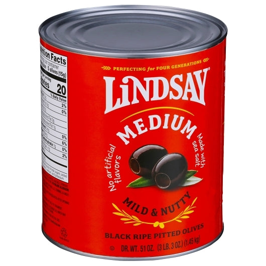 Lindsay Ripe Medium Black Pitted Domestic Olives Canned, 6 x 51 oz Case - DOT product image 7