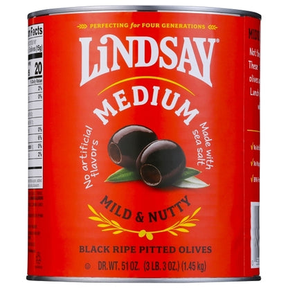 Lindsay Ripe Medium Black Pitted Domestic Olives Canned, 6 x 51 oz Case - DOT product image 4
