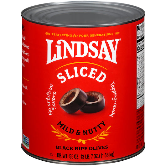 Lindsay Black Ripe Sliced Olives Canned, 6 x 55 oz Case - Condiments & Sauces