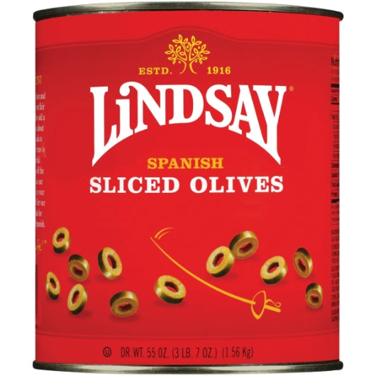Lindsay Spanish Green No Pimento Imported Olives Canned, 6 x 55 oz Case - Condiments & Sauces