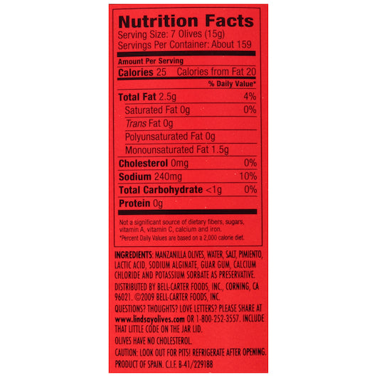 Lindsay Stuffed Manzanilla Imported 340/360 Olives Bulk, 4 x 84 oz Case - DOT product image 2