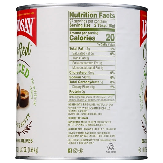 Lindsay Crafted Sliced Black Ripe Olives Canned, 6 x 55 oz Case - DOT product image 6