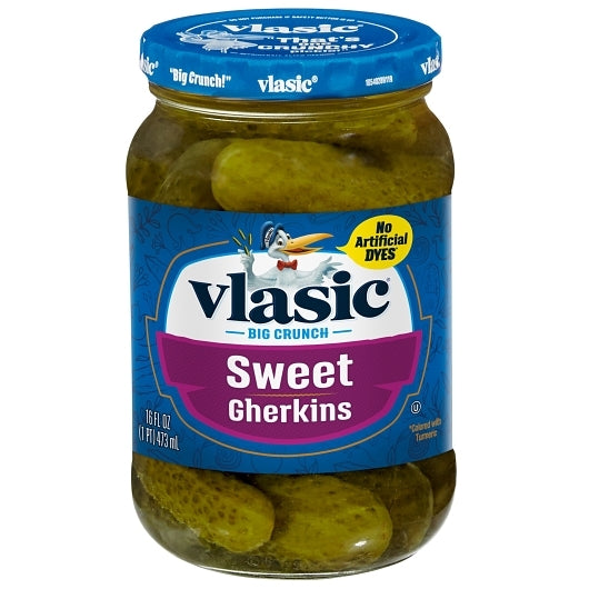 Vlasic Sweet Pickle Gherkin Jar, 12 x 16 fl oz Case - Condiments & Sauces