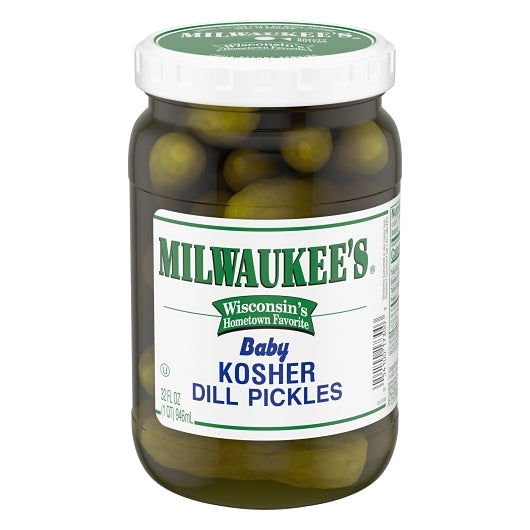 Milwaukee Kosher Baby Dill Pickle Whole Jar, 12 x 32 fl oz Case - Condiments & Sauces