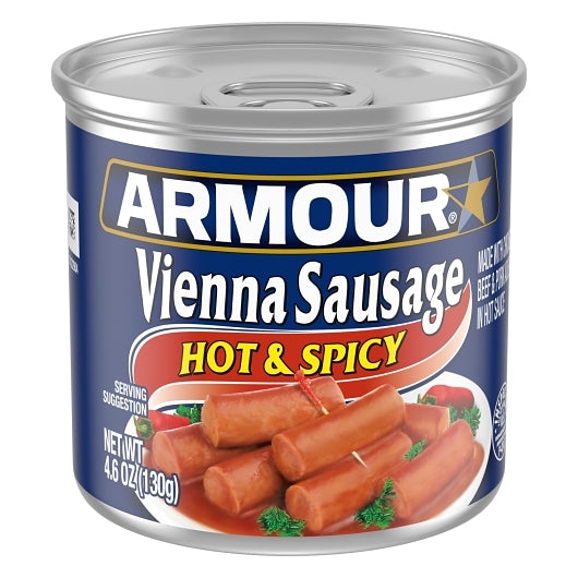 Armour Hot and Spicy Flavored Vienna Sausage, 24 x 4.6 oz Case - Meat, Poultry & Seafood