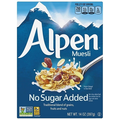 Alpen No Sugar Added Cereal, 12 x 14 oz Case - Front/center packaged product image