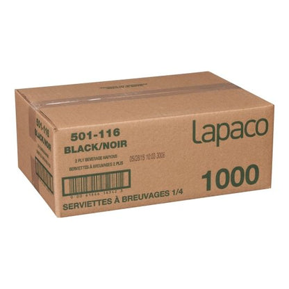 Lapaco 10 Inch X 10 Inch 1/4 Fold 2 Ply Black Beverage Napkin, 1 x 1000 each Case - Plates Bowls