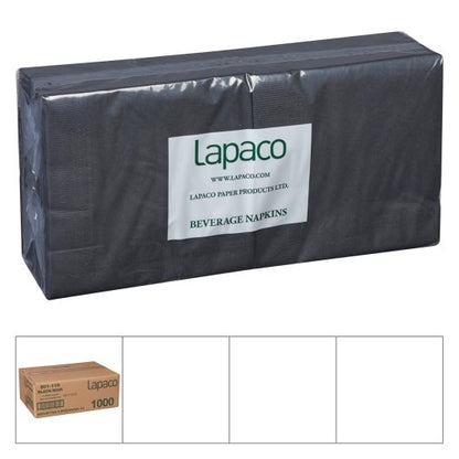Lapaco 10 Inch X 10 Inch 1/4 Fold 2 Ply Black Beverage Napkin, 1 x 1000 each Case - DOT product image 2