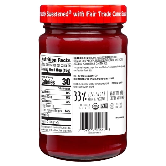 Crofters Organic Premium Raspberry Spread, 6 x 16.5 oz Case - Condiments & Sauces