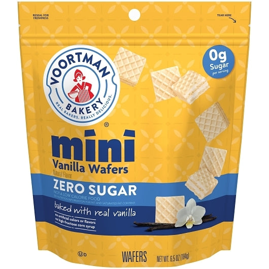 Voortman Zero Sugar Mini Vanilla Wafers Case, 6 x 6.5 oz Case - Bakery & Desserts