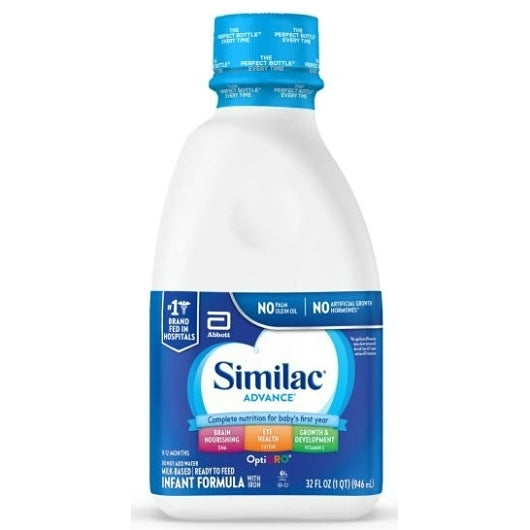 Similac Advance Non-GMO Milk-Based Ready-to-Feed Liquid Infant Formula Bottle With Iron, 6 x 32 fl oz Case - Baby Food