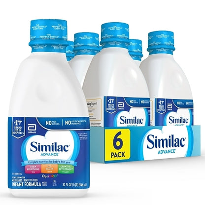 Similac Advance Non-GMO Milk-Based Ready-to-Feed Liquid Infant Formula Bottle With Iron, 6 x 32 fl oz Case - GS1 open-case image