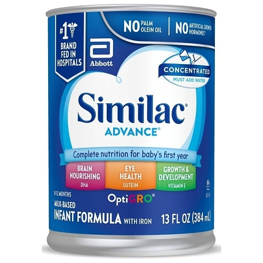 Similac Advance Non-GMO Milk-Based Liquid Concentrate Infant Formula Can With Iron, 12 x 13 fl oz Case - Baby Food