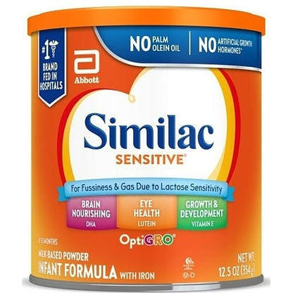 Similac Sensitive Non-GMO Milk-Based Powder Infant Formula Can With Iron, 6 x 12.5 oz Case - Baby Food