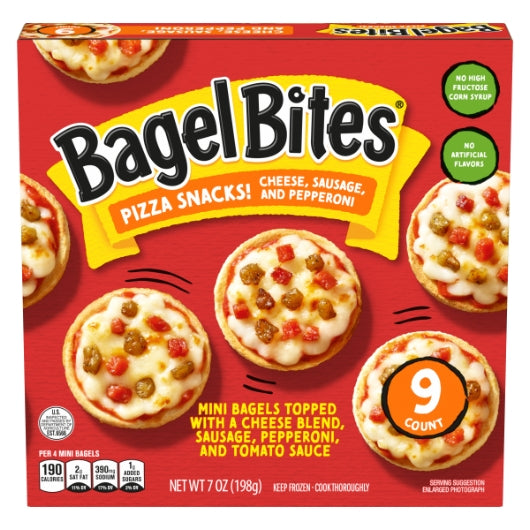 Bagel Bites Frozen Pizza & Appetizers Cheese Sausage Pepperoni 7oz (PACK OF 8) - DOT product image 1